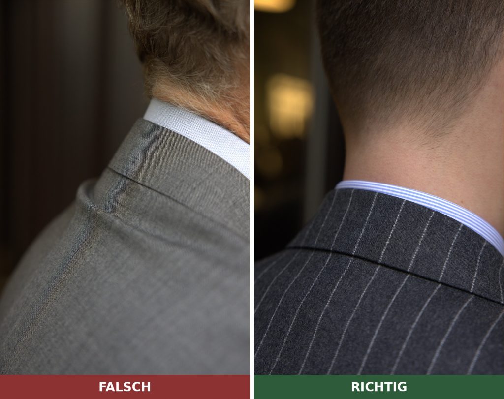 Comparison of collar fit: wrong with a collar roll, right lying close
